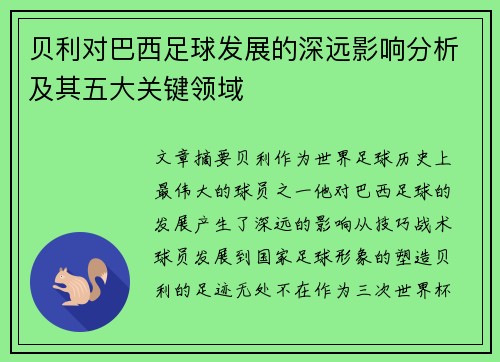 贝利对巴西足球发展的深远影响分析及其五大关键领域