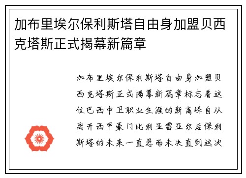 加布里埃尔保利斯塔自由身加盟贝西克塔斯正式揭幕新篇章