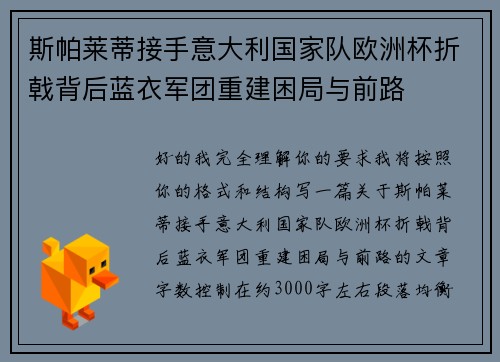斯帕莱蒂接手意大利国家队欧洲杯折戟背后蓝衣军团重建困局与前路